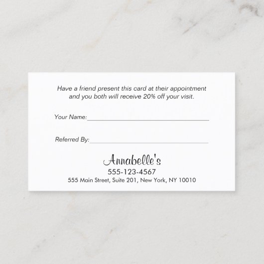 Haarstylist Rose Gold Sequel Comb Kundenloytion Empfehlungskarte (Rückseite)