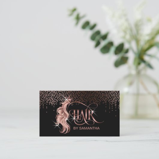 Haarstylist Rose gold typografische Haarverlängeru Visitenkarte (Stehend Vorderseite)
