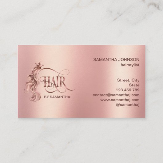 Haarstylist Rose gold typografische Haarverlängeru Visitenkarte (Rückseite)