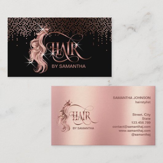 Haarstylist Rose gold typografische Haarverlängeru Visitenkarte (Vorne/Hinten)