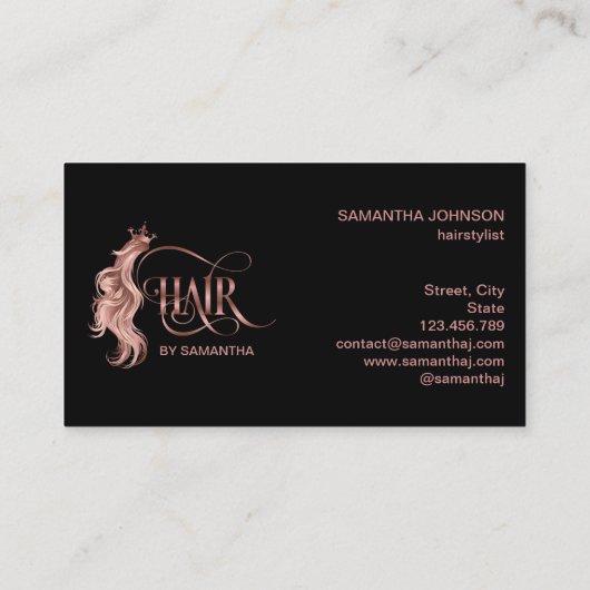 Haarstylist Rose Goldtypografie Haarverlängerung Visitenkarte (Rückseite)