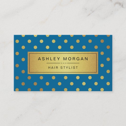 Haarstylist - Royal Blue Gold Dots Visitenkarte (Vorderseite)