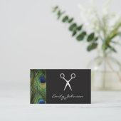 Haarstylist Shears Peacock Print Visitenkarte (Stehend Vorderseite)