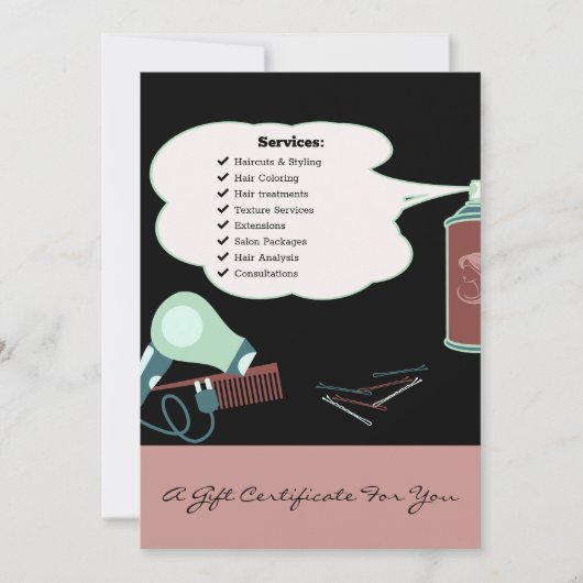 Haarstylist Tools Pink Black Gift Certificate (Vorderseite)