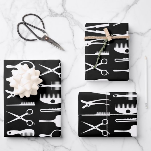 Haarstylist-Werkzeuge, die Papierblätter umhüllen Geschenkpapier Set (Vorderseite)