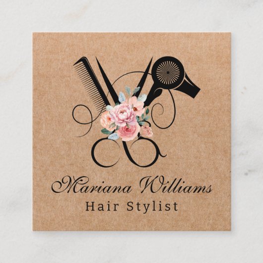 Haarstylistin Blumenschere qr-Code Quadratische Visitenkarte (Vorderseite)