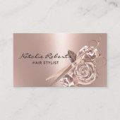 Haarstylistin Elegante Rose Goldene Schere & Blume Visitenkarte (Vorderseite)
