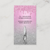 Haarstylistin Girly Pink Tropfens Silver Glitzer S Visitenkarte (Rückseite)