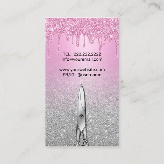 Haarstylistin Girly Pink Tropfens Silver Glitzer S Visitenkarte (Rückseite)