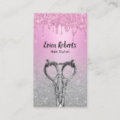 Haarstylistin Girly Pink Tropfens Silver Glitzer S Visitenkarte (Vorderseite)