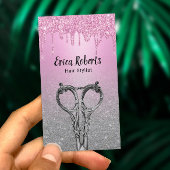 Haarstylistin Girly Pink Tropfens Silver Glitzer S Visitenkarte