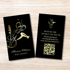 Haarstylistin Gold Stilvoll Schere qr Code schwarz Visitenkarte