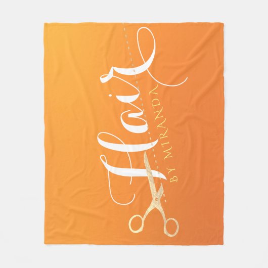 Haarstylistin Makeup Salon Chic Orange Gold Schere Fleecedecke (Vorderseite)