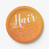 Haarstylistin Makeup Salon Chic Orange Gold Schere Pappteller (Vorderseite)