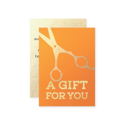 Haarstylistin Makeup Salon Chic Orange Gold Schere Rabattkarte (Vorderseite/Rückseite Beispiel)