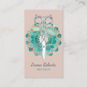 Haarstylistin Mandala Blume Schere Rosa Visitenkarte (Vorderseite)