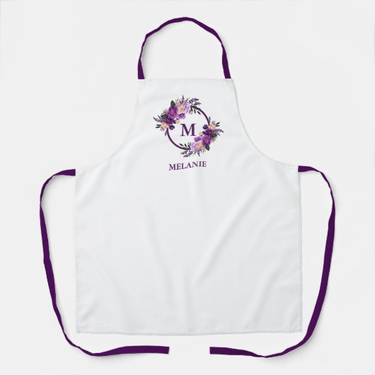 Haarstylistin oder Makeup Artist Lila Blumenmuster Schürze (Vorderseite)
