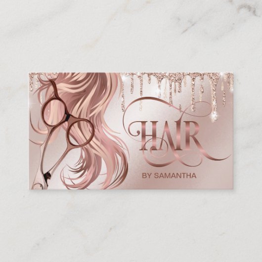 Haarstylistin Rose Goldhaarschere QR-Code Visitenkarte (Vorderseite)