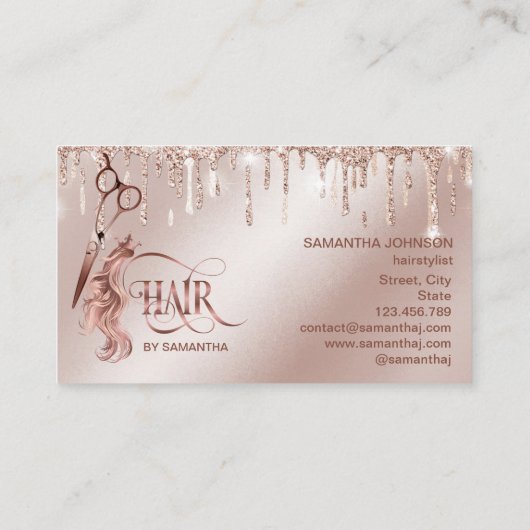 Haarstylistin Rose Goldtypografie Haarschere bu Visitenkarte (Rückseite)