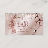Haarstylistin Rose Goldtypografie Haarschere bu Visitenkarte (Vorderseite)