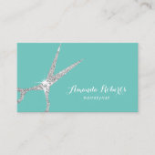 Haarstylistin Silberschere Glitzer Salon Aquamarin Visitenkarte (Vorderseite)