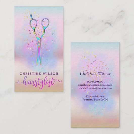 Haarstyllenschere auf lila Wolke Visitenkarte (Vorne/Hinten)