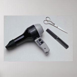 Haartrockner mit Schere und Kamm Poster