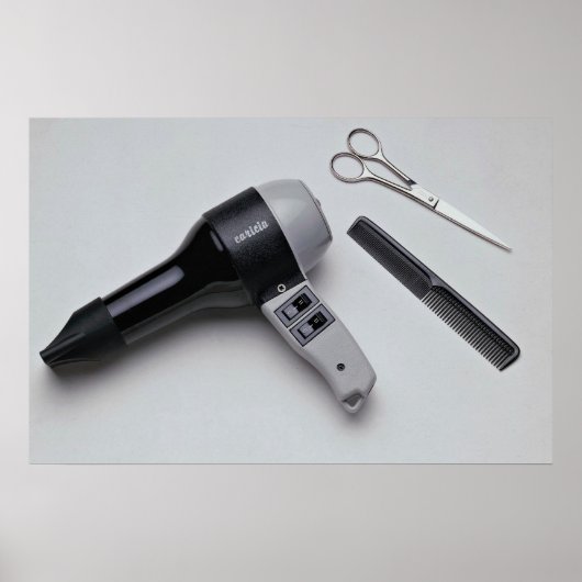 Haartrockner mit Schere und Kamm Poster (Vorne)