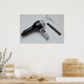 Haartrockner mit Schere und Kamm Poster (Küche)