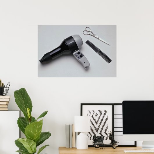 Haartrockner mit Schere und Kamm Poster (Heimbüro)