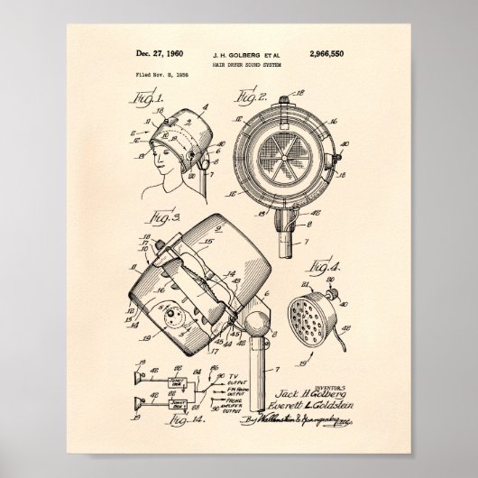 Haartrockner System 1960 Patent Art Old Peper Poster (Vorne)