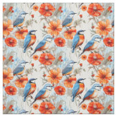 Haartrockner und Orangenmohn-Blume mit Vögeln Stoff (Muster)