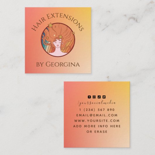 Haarverlängerungen Orange Ombre Gradient Schönheit Quadratische Visitenkarte (Vorne/Hinten)