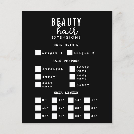 Haarverlängerungen  Perücken-Bestellformular Haar- Flyer (Hinten)