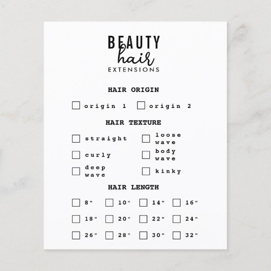 Haarverlängerungen Perücken-Bestellformular Haar- Flyer (Hinten)