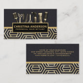 Haarwerkzeug | Leder | Gold Modern Geometric Visitenkarte (Vorne/Hinten)