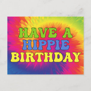 Hab Geburtstag wie ein Hippie mit T-Shirt in Tie D Postkarte