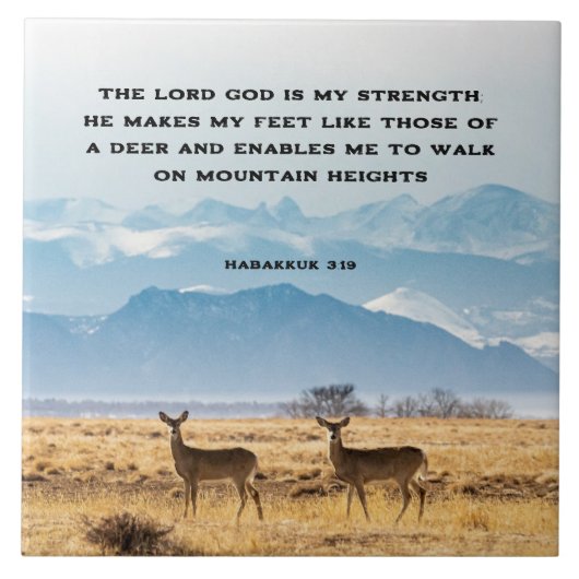 Habakkuk 3:19 Bibel Verse Deer and Mountains Fliese (Vorderseite)