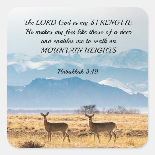 Habakkuk 3:19 Bibel Verse Deer and Mountains Quadratischer Aufkleber (Vorderseite)