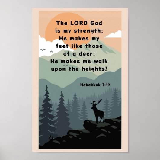 Habakkuk 3:19 Bibel Verse Deer on Mountain Poster (Vorne)