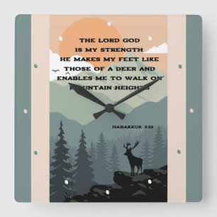 Habakkuk 3:19 Bibel Verse Deer on Mountain Quadratische Wanduhr