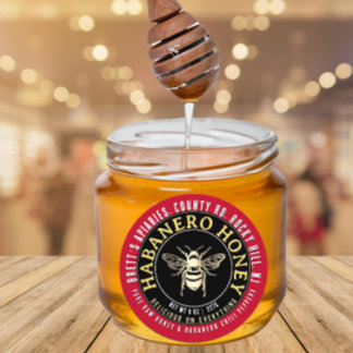 Habanero Honey Hot Raw Honey mit Goldbiene Runder Aufkleber