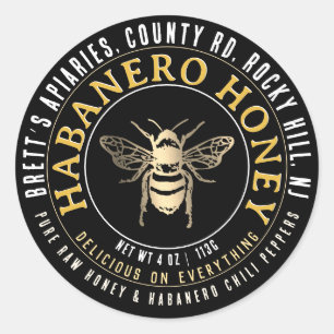 Habanero Honey Hot Raw Honey mit Goldbiene Runder Aufkleber