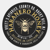 Habanero Honey Hot Raw Honey mit Goldbiene Runder Aufkleber (Vorderseite)