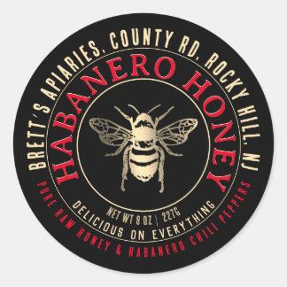 Habanero Honey Hot Raw Honey mit Goldbiene Runder Aufkleber