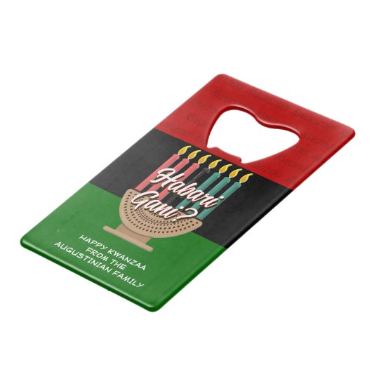 HABARI GANI Kwanzaa Geldbeutel Flaschenöffner (Vorderseite Schrägansicht)