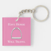 "Habe das Pferd auf Reisen" Stirrup Eisen auf Rosa Schlüsselanhänger (Rückseite)