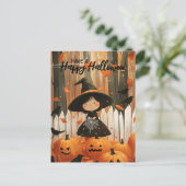 Habe ein glückliches Halloween Niedliche Hexe Postkarte (Stehend Vorderseite)