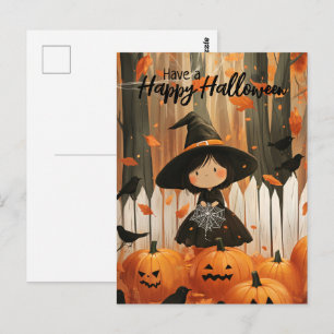 Habe ein glückliches Halloween Niedliche Hexe Postkarte