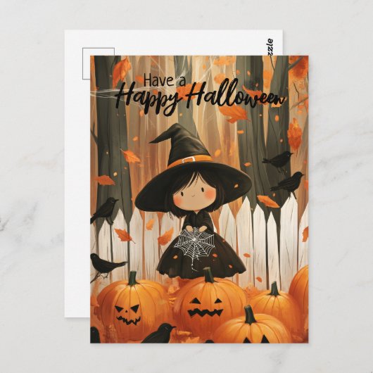 Habe ein glückliches Halloween Niedliche Hexe Postkarte (Vorne/Hinten)